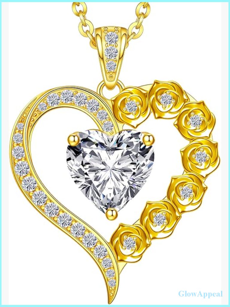 2-3 Carat Moissanite Rose Flower Heart Pendant Necklace 18k Gold